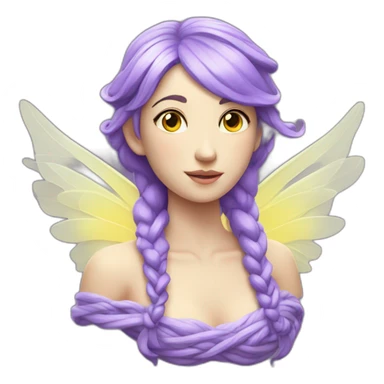 bust of a pale fairy with purple hair in a cascading braid and translucent yellow wings sticker