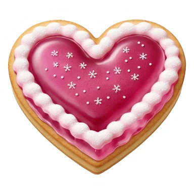 Realistic shortbread cookie in the shape of a heart with pink jelly middle filling and sprinkled powder sugar on top. sticker