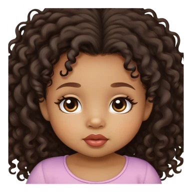 light brown skin tone, very adorable toddler, with big plump lips, long long lashes, black curly long hair, brown eyes sticker
