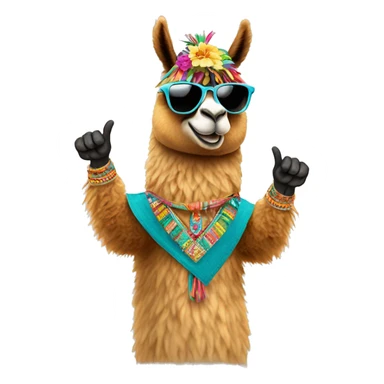 A Peruvian llama wearing sunglasses, making a 'super cool' gesture with its fingers sticker