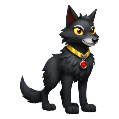 black Shiny Fionbri-Falvie-sparkle-wolf-sona with yellow eyes, red edgy markings full body fursona sticker