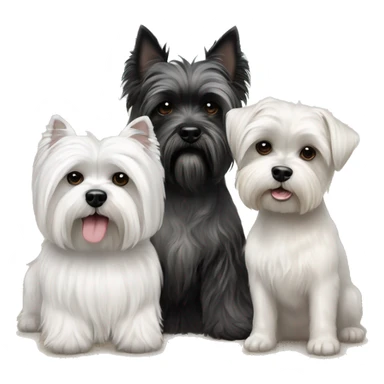 3 dogs West highland terrier and Scottish terrier and shih tzu sitting together friends sticker
