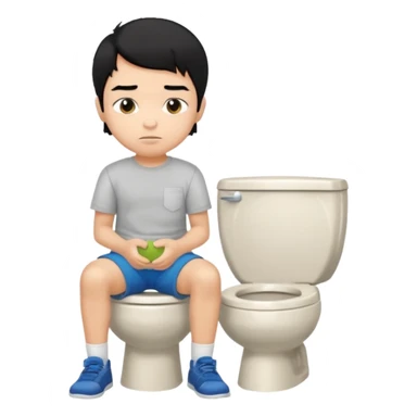 menino de tom de pele médio claro de cabelo preto sentado no vaso sanitário  sticker