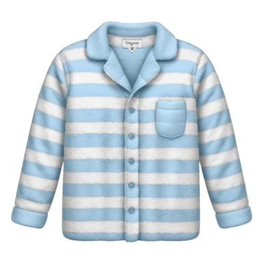 emoji of an isolated fluffy fleece pajama top with soft pastel 'vertical' stripes, plush fuzzy texture, light grey and pastel blue tones, button-down long sleeves, neatly folded flat-lay, no person, no body, no mannequin, cozy warm winter mood, soft shading sticker