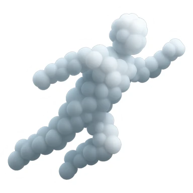 flying person made entirely of small very white fluffy convex clouds, matte glass style, minimalist, no background, no extra details sticker