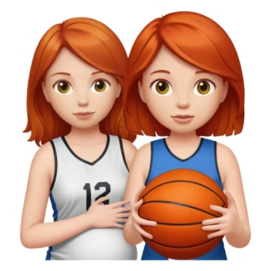 Redheaded girl with a basketball positioned like the pregnant woman emoji, but with a basketball instead of a belly sticker