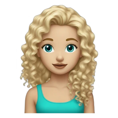 Blonde curly hair mid length Belgian girl blue eyes with turquoise earrings sticker