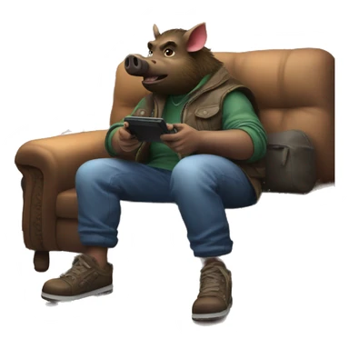 a bad ass boar playing videogames on a couch sticker