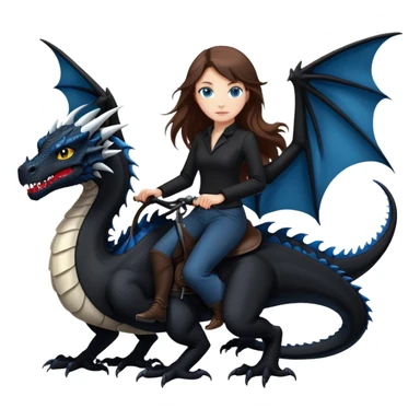 Me, a white female with long brown hair and blue eyes, wearing nothing but black clothes, and riding a VERY BLACK wyvern/dragon with HINTS of RED, to your work sticker