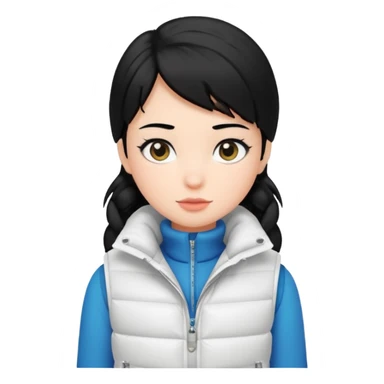 girl with black hair in a white puffer vest sticker