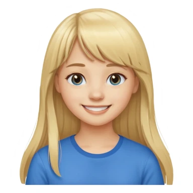 Menina branca de cabelo loiro longo de franja na testa sorrindo  sticker