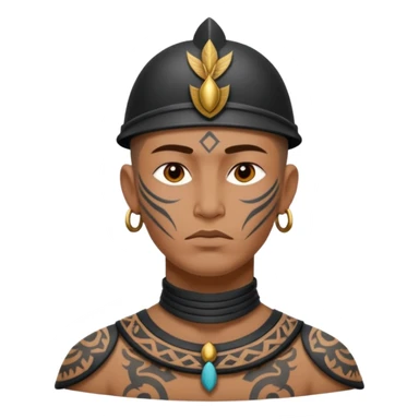 tatooed soldier on neck and face, tribal ancient sticker