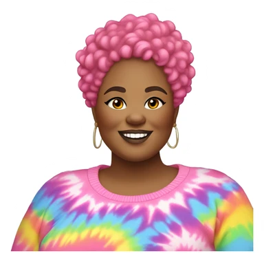 Plus size black woman with pink curly pixie cut hair and a rainbow tie dye sweater  sticker