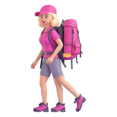 woman wearing pink clothes with hiking backpack sticker