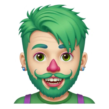 very colorful puffy green haired man just beard  no mustache made out of candy wearing teeth-braces and excessive face tattoos just face  sticker