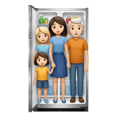 Mono line pencil-drawn stick figure mom, dad, son, and daughter in child’s refrigerator artwork style  sticker