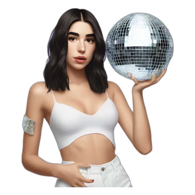 Dua Lipa holding a disco ball sticker