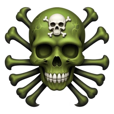 a poisonous cloud of gas, dark swamp color, with an image of a skull and two crossed bones behind the skull sticker