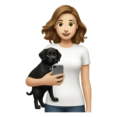 23 year old white girl with brown hair in the park with her black dog while showing dog content in her iPhone sticker