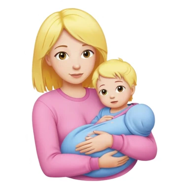 Mother with yellow hair and pink clothes, holding baby in blue clothes sticker