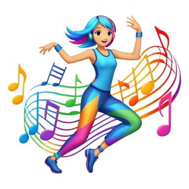 An icon showing vibrant musical notes and rhythm bars, inspired by Muse Dash. The design features colorful, dynamic elements flowing in sync with the beat, with a character dancing in the background. Bright, energetic visuals emphasize the excitement of rhythm-based gameplay. Transparent background. sticker