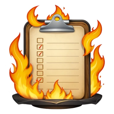 A To-do list on fire. Representing fast completion. This will be an app achievement so make it kind of high end ux looking or even like a fun trophy sticker