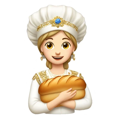 Russian girl in a kokoshnik and with a loaf sticker