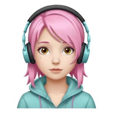 Girl with pastel pink hair and headphones sticker