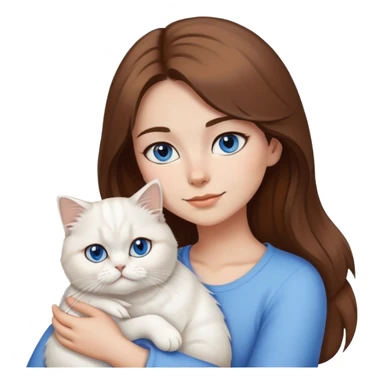 girl with brown hair & brown eyes cuddling a white persian cat that has blue eyes in ios 18 emoji format sticker