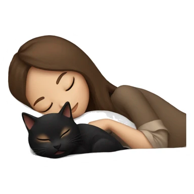 Girl with brown hair sleeping with black cat sticker