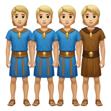 Cartagineses: un grupo de hombres jóvenes, pelo largo rubio y castaño, ropa buena, cara de niños de alrededor de unos 20/25 años.
cuerpo entero, de la época púnica sticker