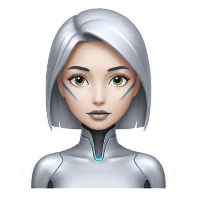 mach mir ein emoji von einer Frau in dr Zukunft. in 100 jähren, sie soll sehr technologisch aussehen. sticker