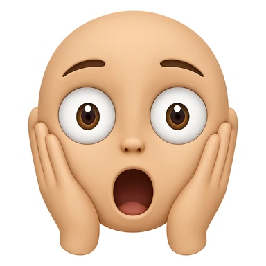 Add hands to the chocki emoji while keeping the wide eyes and open mouth expression. Preserve the transparent background. The style should match the Apple emoji style with its characteristic look and colors. sticker