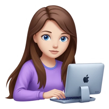 beautiful girl with long brown hair, blue eyes and wearing light purple clothes playing pc games sticker