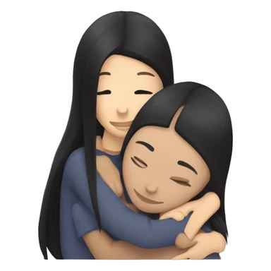 Lesbian with long black hair and white skin hugging her girlfriend from behind sticker
