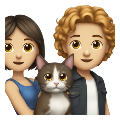 Brunette girl and boy with their cat sticker