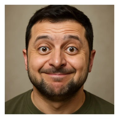 photorealistic emoji style portrait of Zelensky, round face, slightly goofy expression sticker