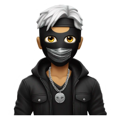 guy with black mask and sniper gun silver chain with on neck all black outfit sticker