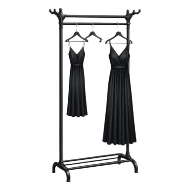 metal clothing rack with a formal black dress hanging sticker