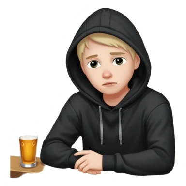 Caucasian in black hoodie sitting sad at bar leaning on arm sticker