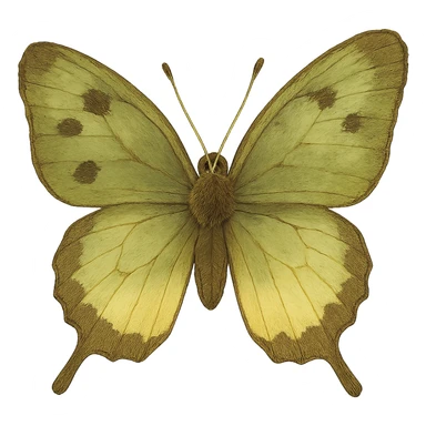realistic whimsical green, brown and cream butterfly, natural colors, soft, fairy-like atmosphere, no background, square size sticker