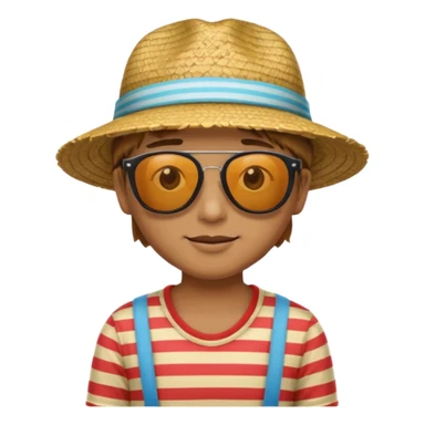 person with striped clothing sun glasses and straw hat sticker