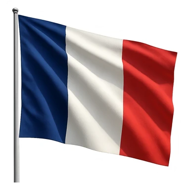 French flag waving in the wind, realistic fabric texture, vibrant blue, white, and red colors sticker