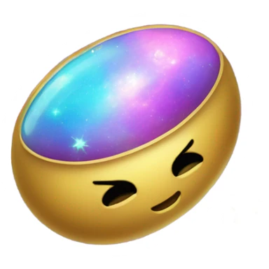 A glowing magical pill emoji with a golden outline and a swirling galaxy inside it. Tiny stars and planets orbit around it, and the background is a deep space scene with colorful nebulae. sticker