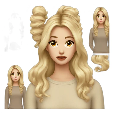 White women, long blonde balayage hair, dead eyes, beige sweater sticker