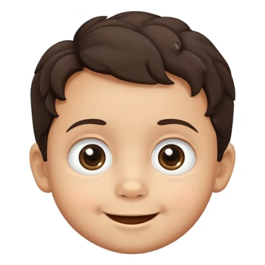 close-up of round smiling toddler boy face only with big eyes, medium skin tone, dark wavy hair, no neck visible, just the face sticker