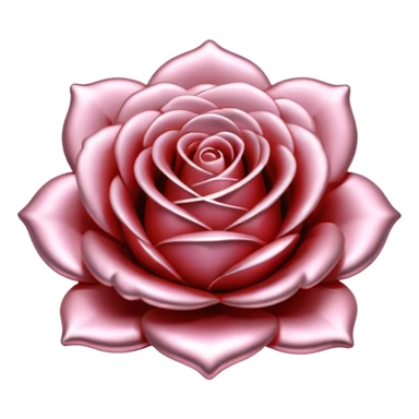 A rose emoji made of liquid silver metal, smooth metallic petals, reflective chrome surface, soft gradients, elegant shape, minimalistic iOS emoji style, centered, clean white background, realistic highlights, no text sticker