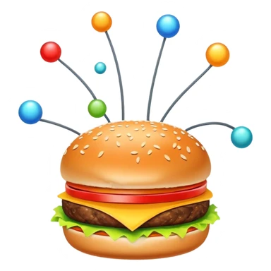 burger with atom electrons orbiting sticker