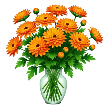 big bouquet Vibrant Orange Chrysanthemum, luxuriant, leaf, bud sticker