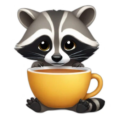 raccoon drinking tea sticker